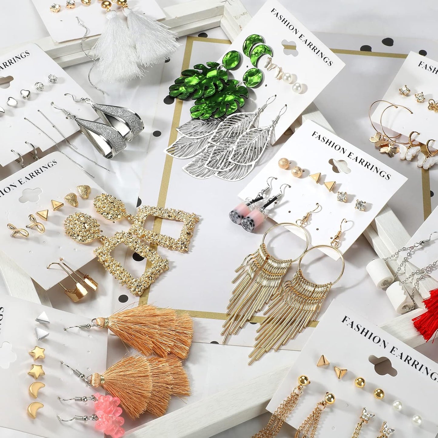 47 Pairs Trendy Boho Teardrop Geometric Acrylic Rattan Statement Dangle Drop Earrings for Christmas