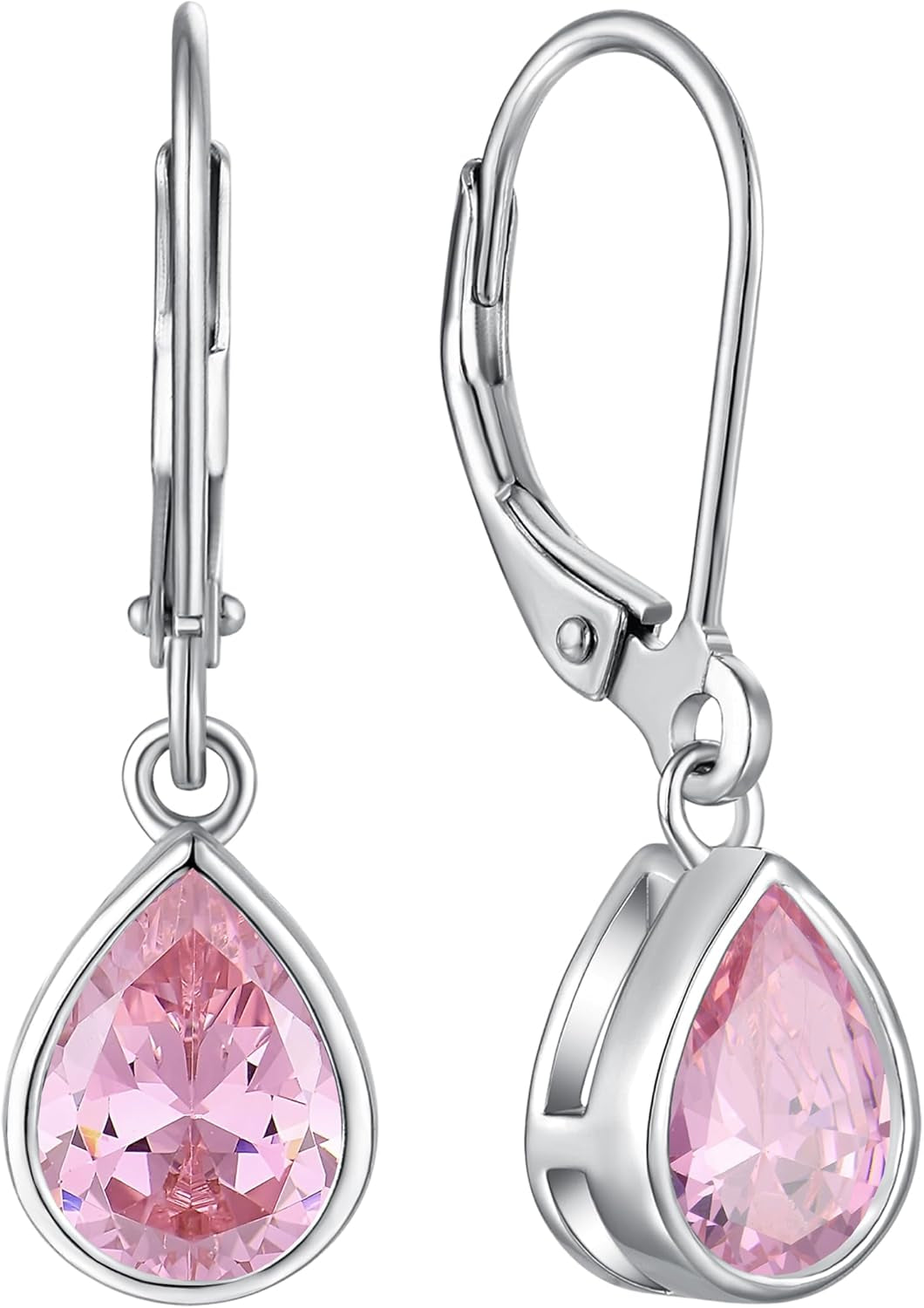 925 Sterling Silver Solitaire Teardrop Dangle Drop Earrings Pear/Heart/Round Cut Birthstone Leverback Earrings Jewelry for Women