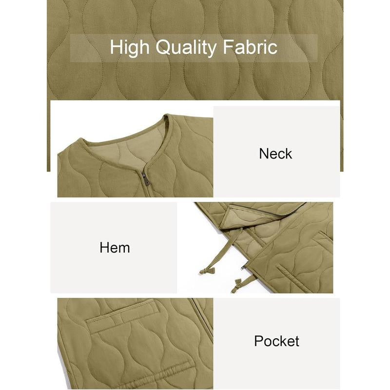 Womens Collarless Lightweight Quilted Jackets Casual Oversized Puffer Coats Zip up Drawstring Outerwe