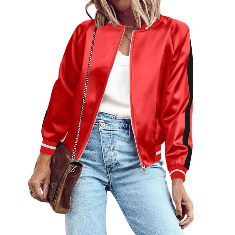 ZEAGOO Women Bomber Jacket Lightweight Zip up Jacket Casual Striped Jacket Coat Outerwear Windbreaker with Pockets