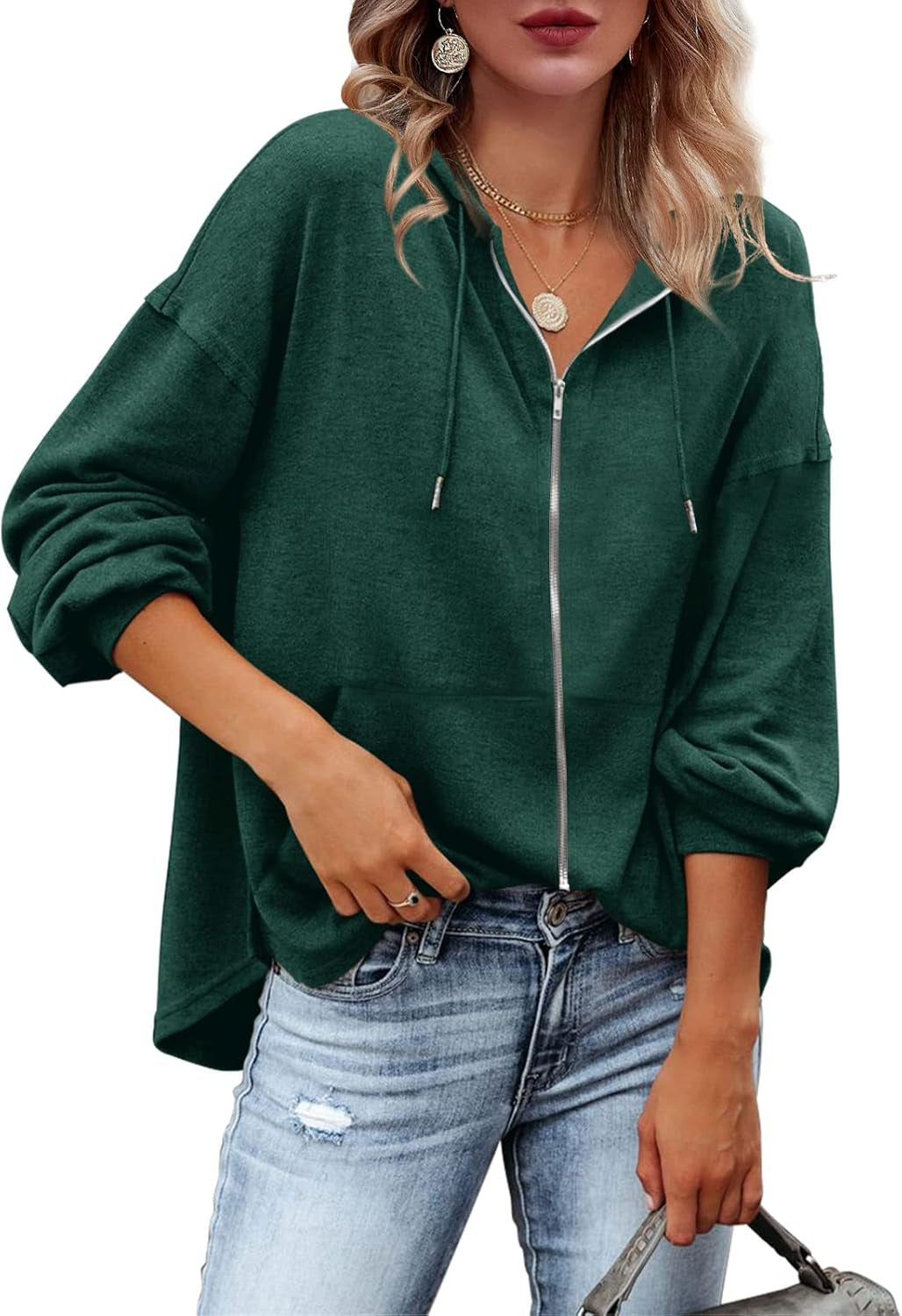 Womens Zip up Hoodies Loose Fit Sweatshirt Casual Long Sleeve Shirts for Women Pullover Tops with Pocket