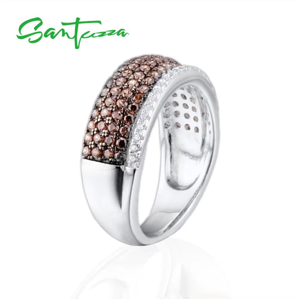 Silver Rings for Woman Sparkling Luxury Chocolate Cubic Zirconia Ring Female 925 Sterling Silver Rings Fine Jewelry