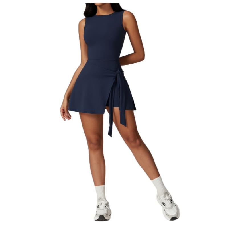 Women'S Tennis Dress with Built-In Shorts, Ruffle Side Slit and Tie Front Design - Sleeveless Athletic Dress for Summer Workouts Exercise Sport
