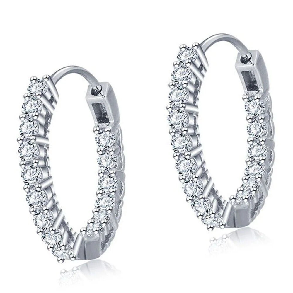 1.20Ct round Moissanite Women Hoop Earrings 14K White Gold Plated