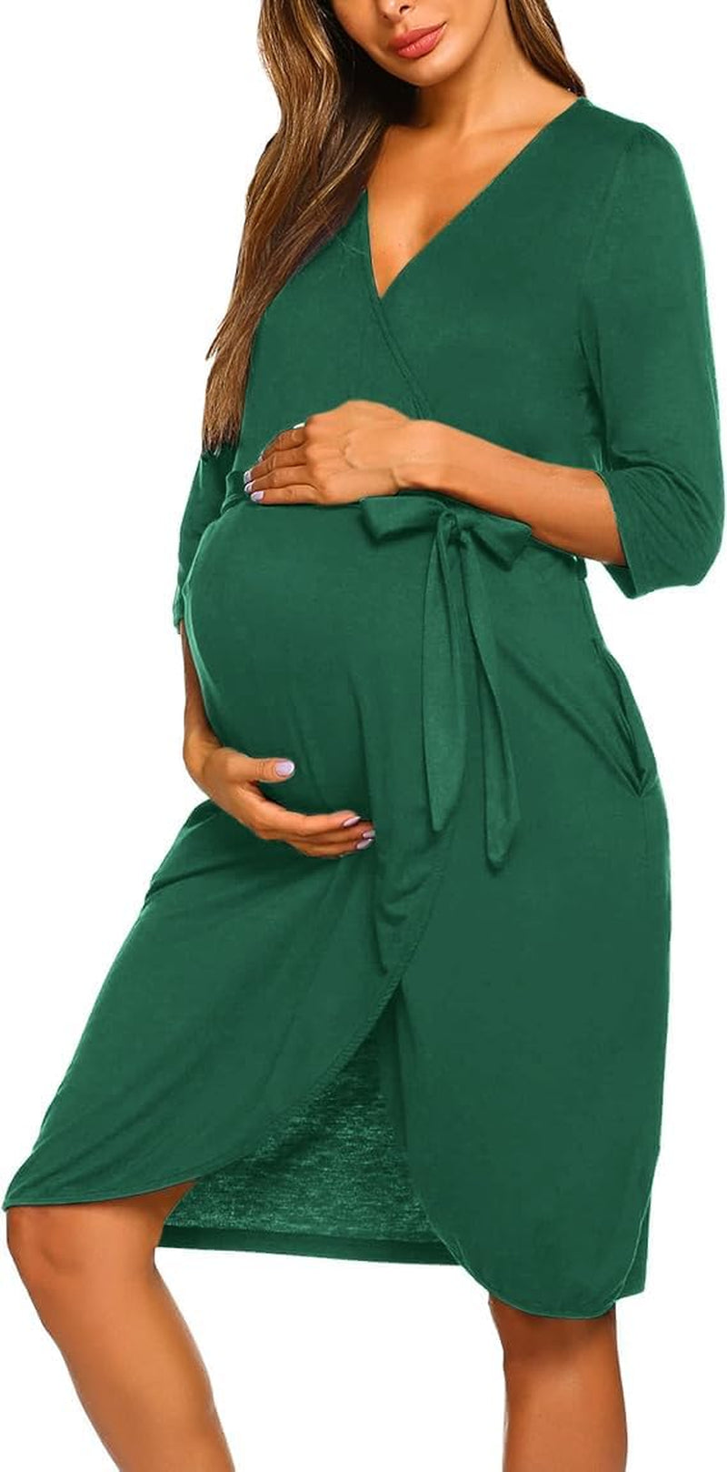 Maternity Robe Nursing Robes for Hospital Labor Delivery V Neck Pregnancy Bathrobe Womens Postpartum Nightgown