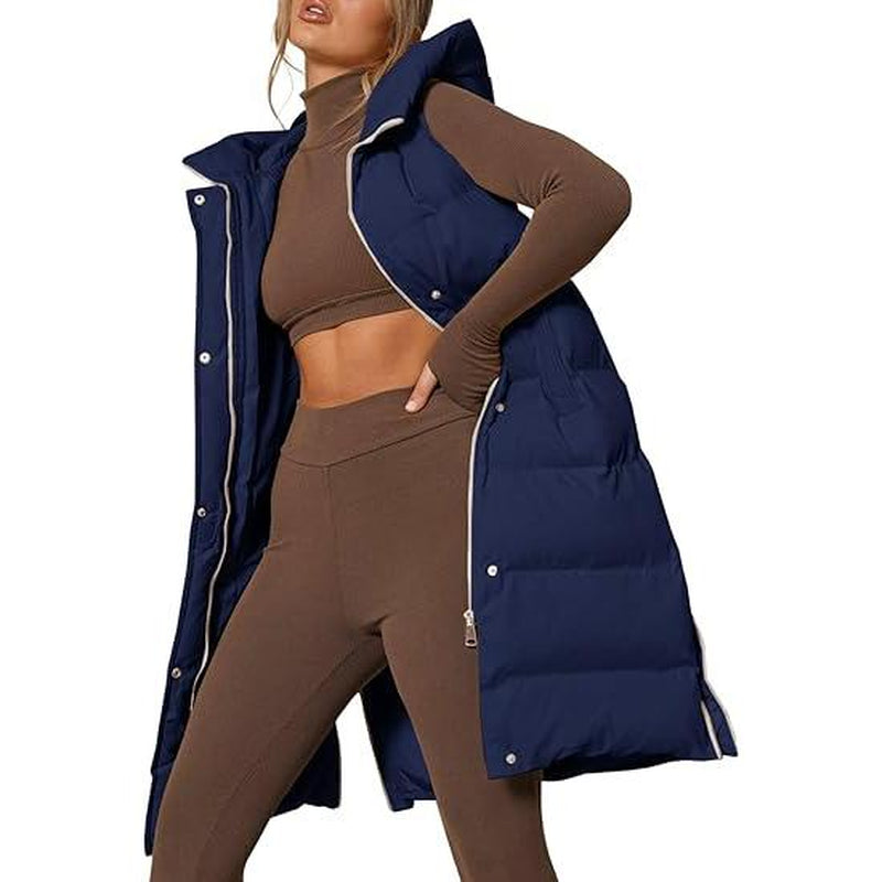 Goranbon Womens down Vest with Stand Collar Thick Hooded Sleeveless Long Coats Jacket