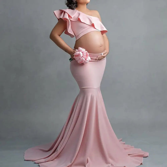 Slim Lace Strapless Long Dress for Pregnant Women