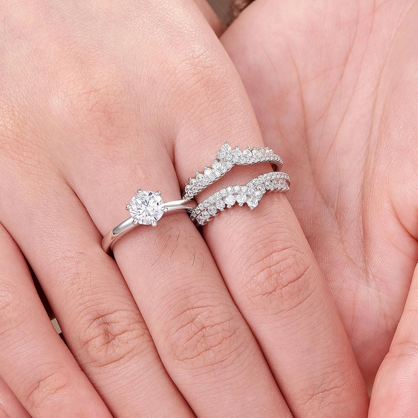 Cz Wedding Rings for Women Engagement Ring Enhancer Band Bridal Set Sterling Silver Size 4-13