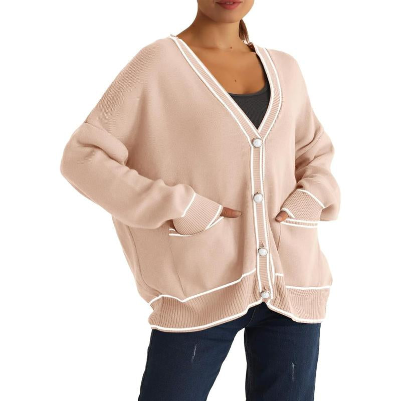 Fisace Womens Button down Cardigan Sweaters V Neck Open Front Oversized Knit Long Sleeve Fall Coat