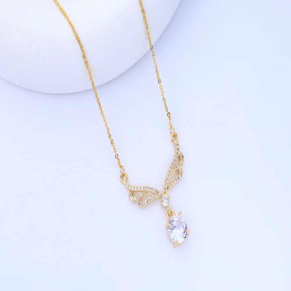 Fashion Trend, Drop Wings, Necklaces, Women'S Light Luxury, Niche Versatile, Simple, Micro-Inlaid Pendants, High-End Clavicle Ch