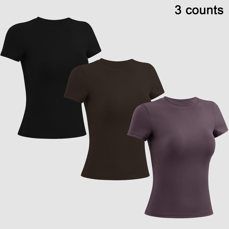 Timeoff 5 - Piece Solid Sports Tee Set , round Neck, Slim & Stretchy , Ideal for Yoga, Gym , Workouts – Women’S Athletic Wear
