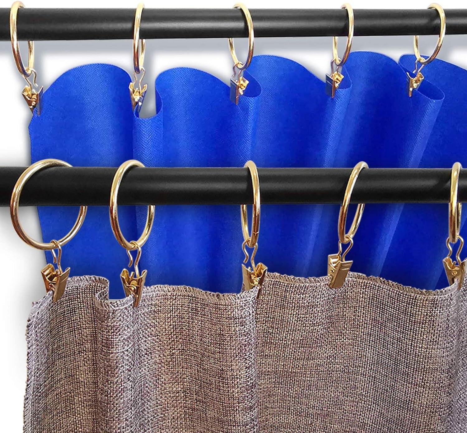 100 Pack Metal Curtain Rings with Clips, Drapery Clips Hooks, Decorative Curtain Rod Clips 1.5 in Interior Diameter, Gold