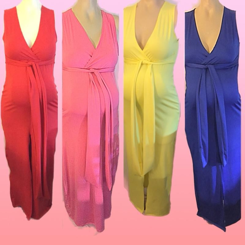 Beautiful Maternity Deep V-Neck Gown Dress.