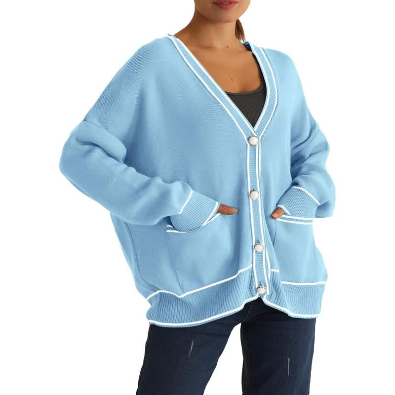 Fisace Womens Button down Cardigan Sweaters V Neck Open Front Oversized Knit Long Sleeve Fall Coat