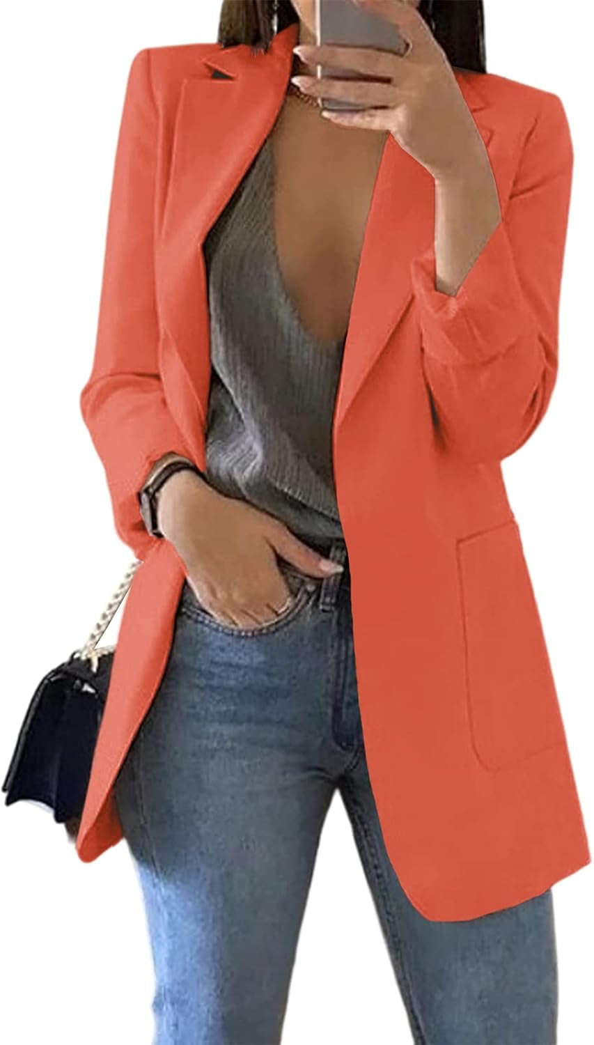 Womens Casual Blazers Open Front Long Sleeve Lapel Collar Work Office Jacket