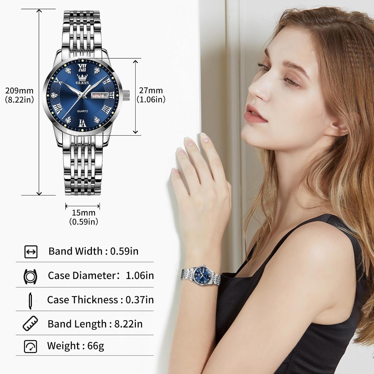 Women Watches Date and Day,Ladies Watches with Silver Gold Stainless Steel,Elegent Female for Small Wrist Watch(White/Black/Blue/Gold Face)