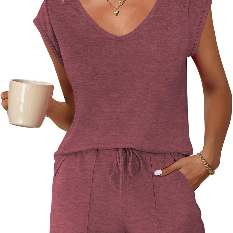 Ekouaer Womens Tops and Shorts Cute Sets Comfy 2 Piece Lounge Set S-XXL