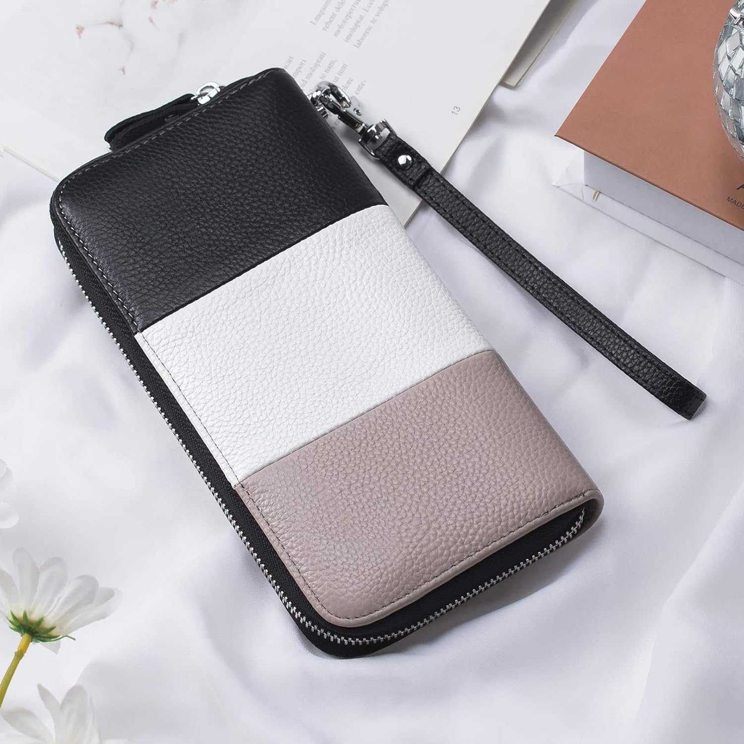 Womens Wallet RFID Blocking Genuine Leather Multi Credit Card Large Capacity Zip around Clutch Travel Purse Wristlet