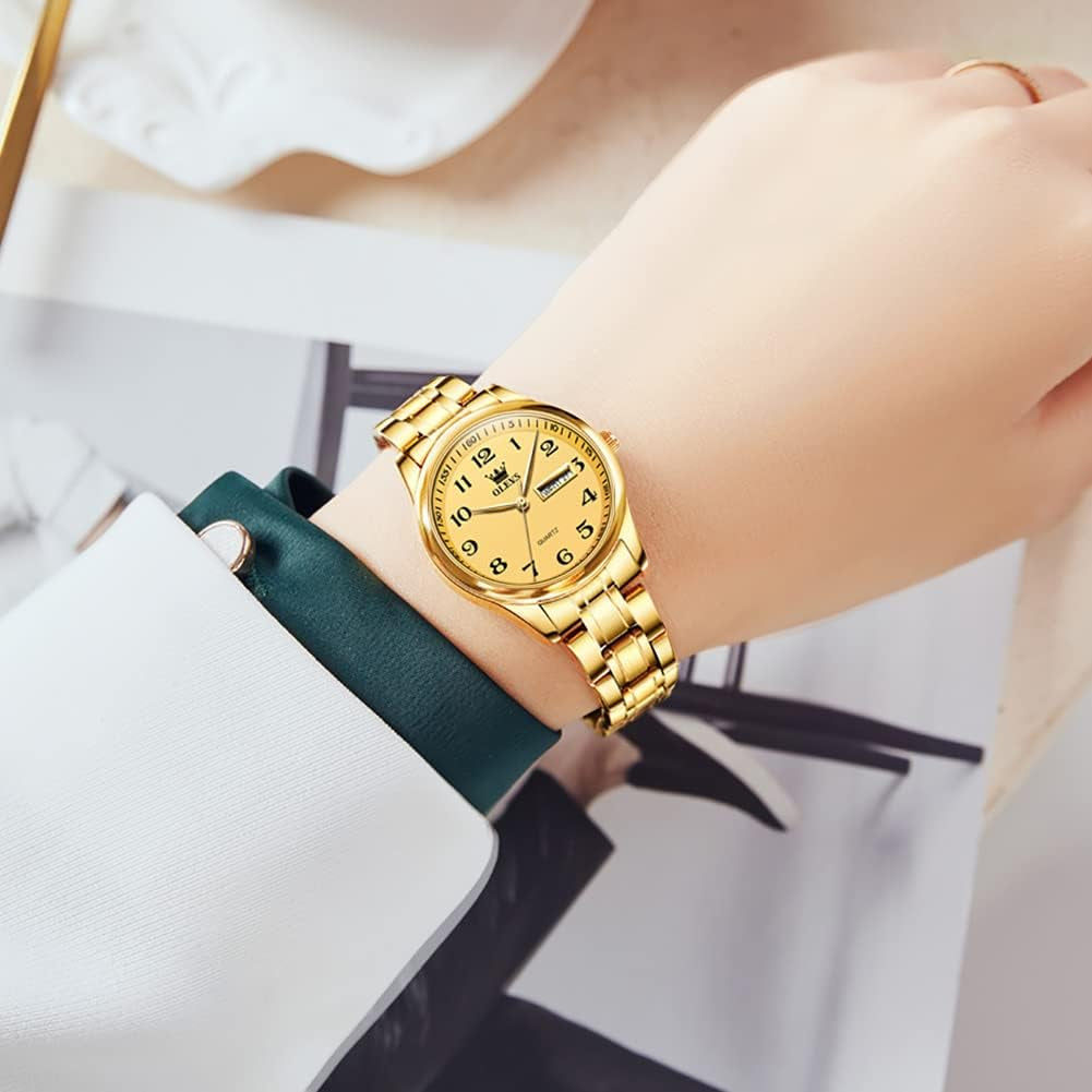 Women Watches Gold Silver Stainless Steel Waterproof Analog Large Easy Reader Day Date Ladies Wrist Watches