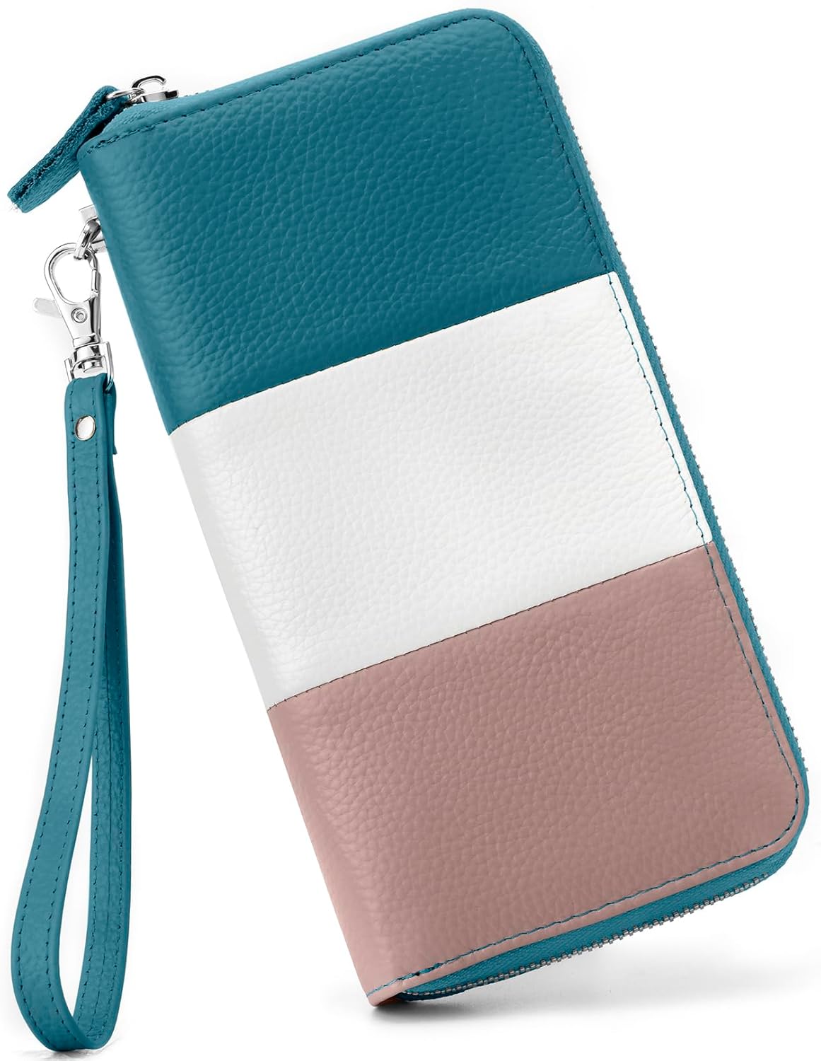 Womens Wallet RFID Blocking Genuine Leather Multi Credit Card Large Capacity Zip around Clutch Travel Purse Wristlet