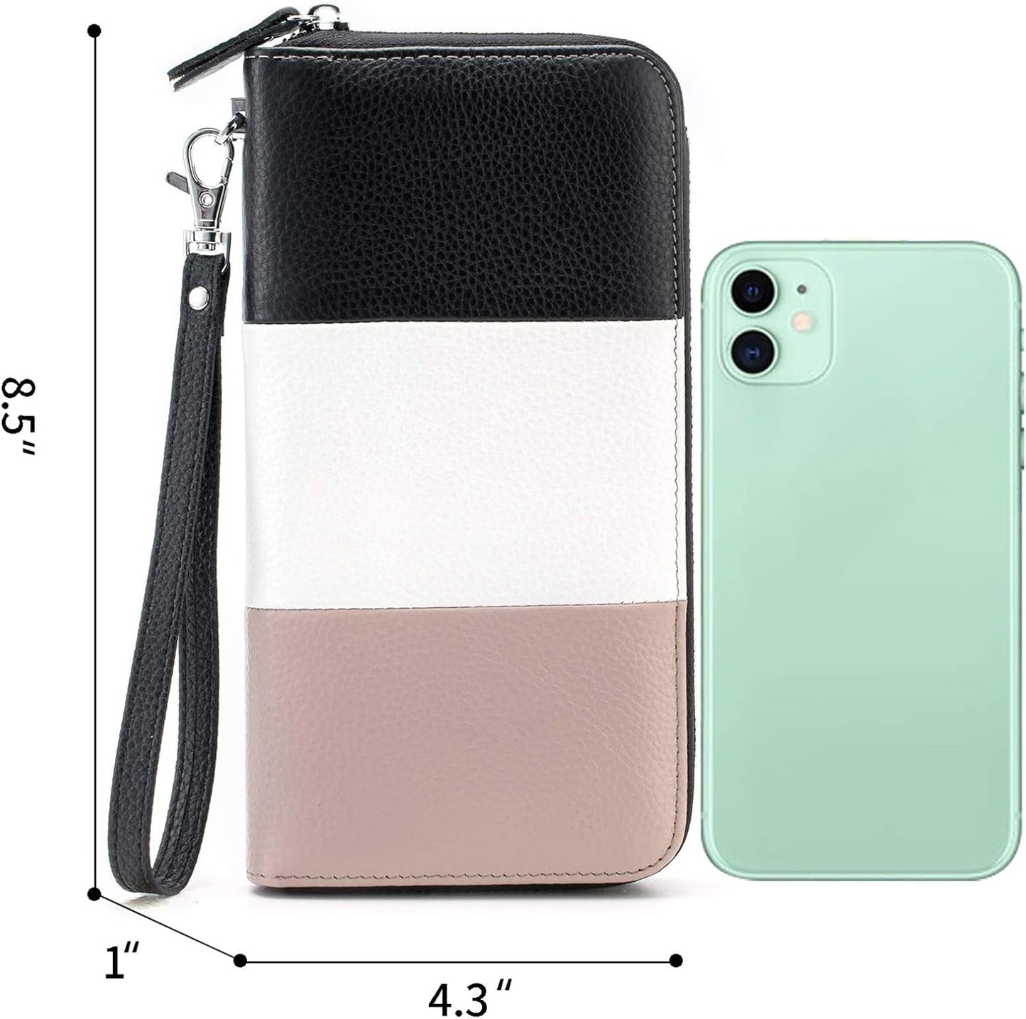 Womens Wallet RFID Blocking Genuine Leather Multi Credit Card Large Capacity Zip around Clutch Travel Purse Wristlet