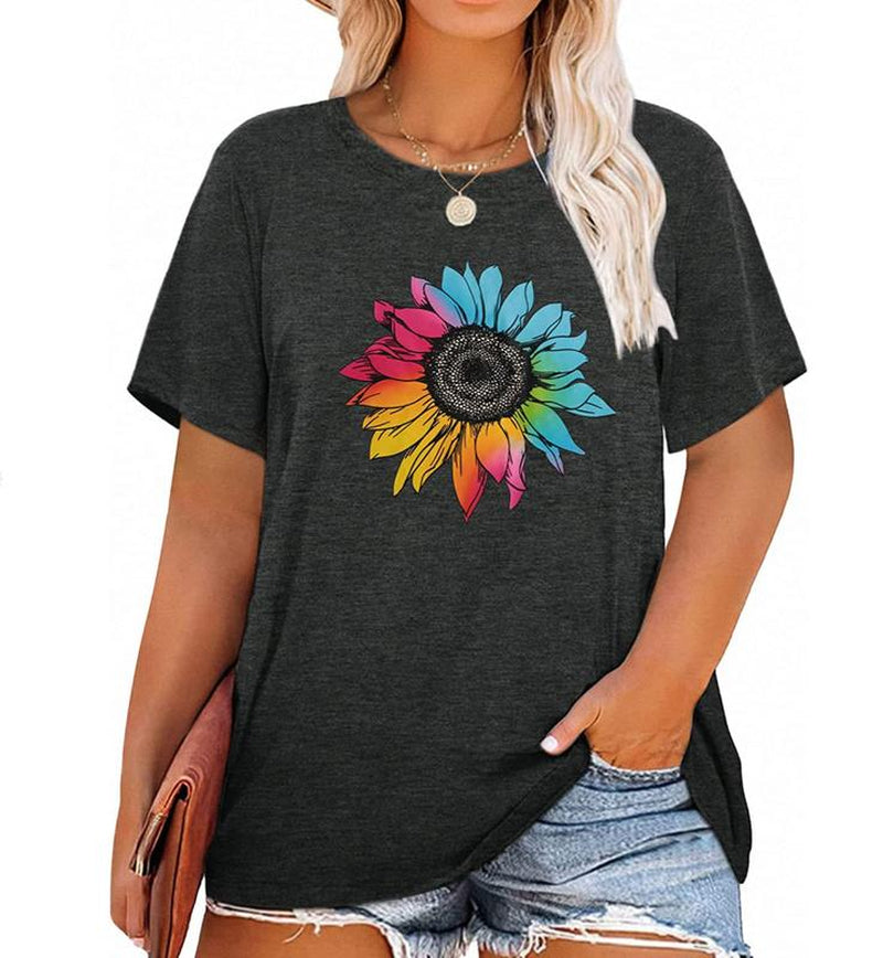 Womens plus Size Tops Casual Daisy Graphic T Shirts Short Sleeve Loose Summer Blouse