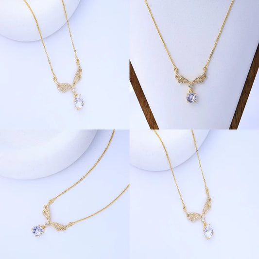 Fashion Trend, Drop Wings, Necklaces, Women'S Light Luxury, Niche Versatile, Simple, Micro-Inlaid Pendants, High-End Clavicle Ch