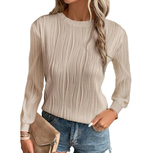 EVALESS Women'S Casual Sweatshirt Tops Trendy Long Sleeve Crewneck Basic Solid Loose Textured Shirts 2025 Fashion Womenswear Outfits Clothing