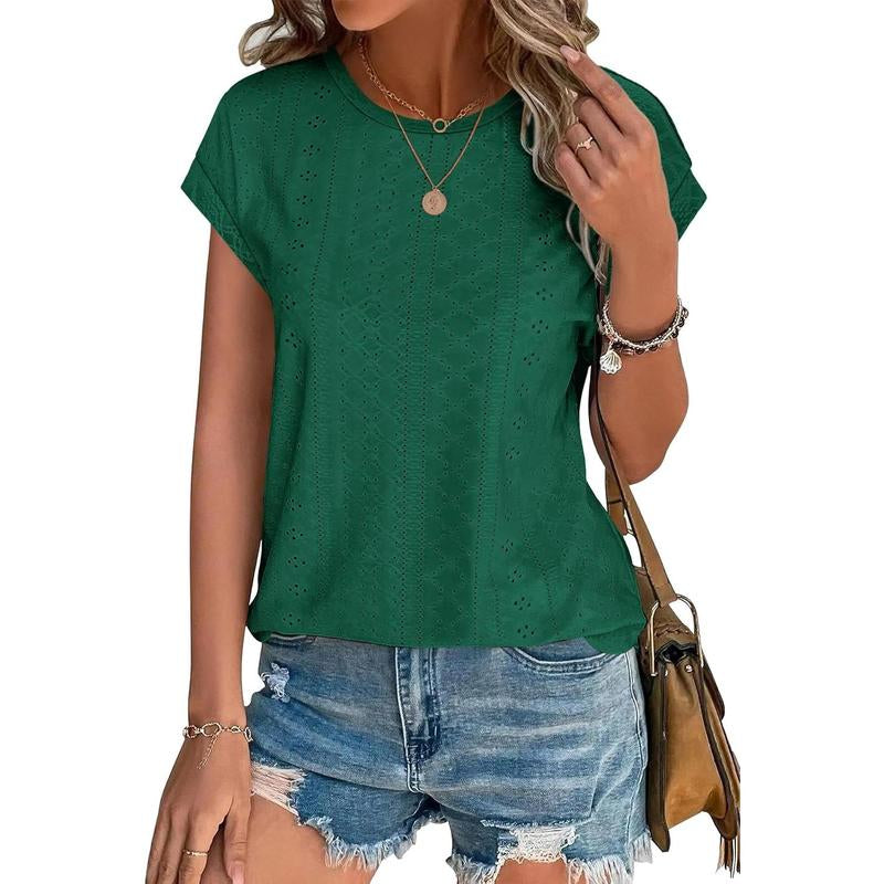 WIHOLL Womens Tops Short Sleeve Shirts Blouses for Women Dressy Casual Cap Sleeve Tops with Curved Hem