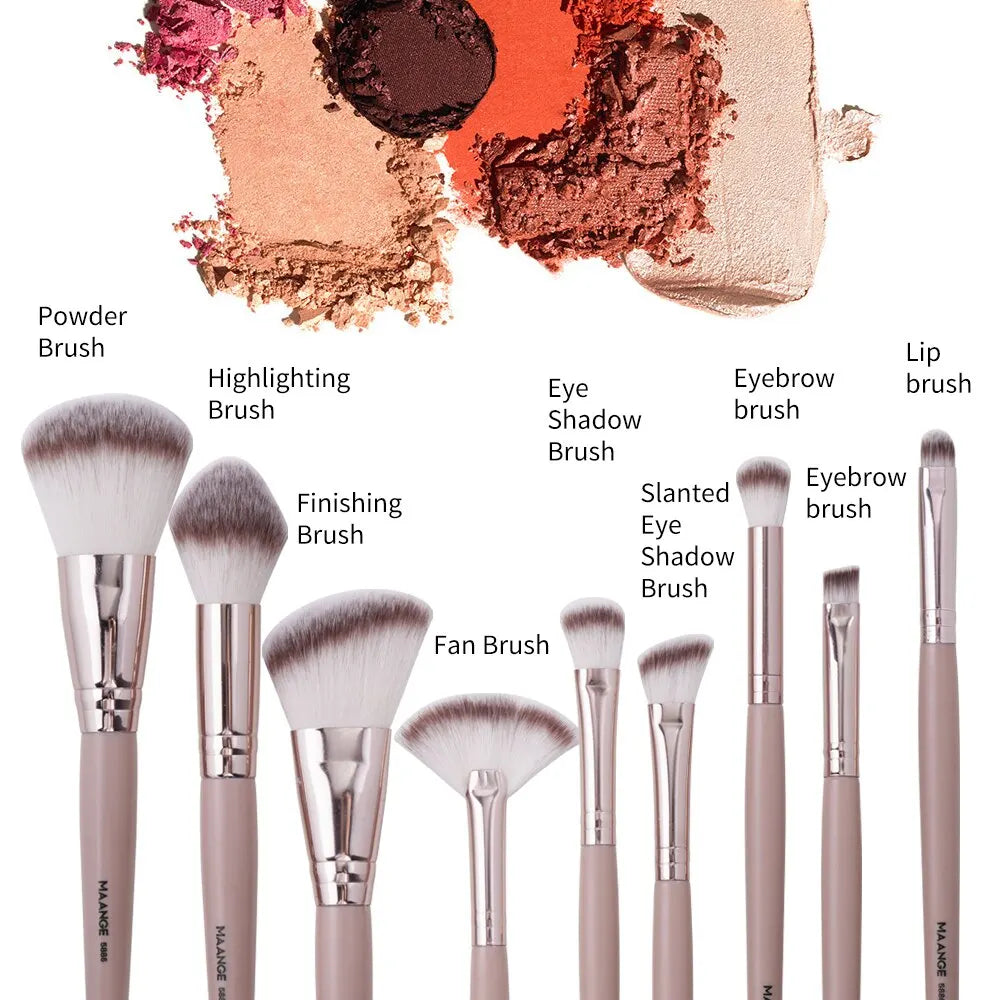 9Pcs Foundation Makeup Brush Set Cosmetic Powder Highlighter Eyeshadow Blending Beauty Tools Dense Soft Bristle Brushes