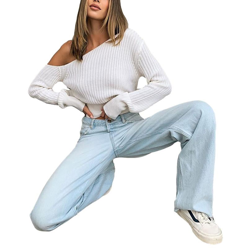2022 New Style Women´S Casual Loose Jeans Breathable Wide-Leg Pants with Pockets Summer Spring Fashion Denim Long Trouser