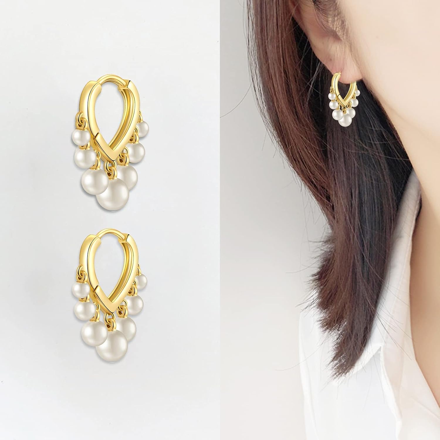 Huggie Earrings for Women 14K Gold Plated Earrings Dainty Statement Sterling Silver Cute Dangle Earring Hypoallergenic Huggie Hoop Earrings for Wome Trendy Prom Party Jewelry Gift