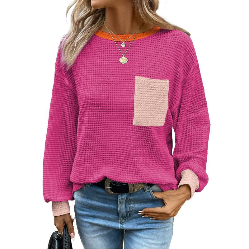 Dokotoo Womens Tops 2025 Oversized Long Sleeve Crewneck Waffle Knit Shirts Business Casual Blouses Basic Shirts Clothes Elegant