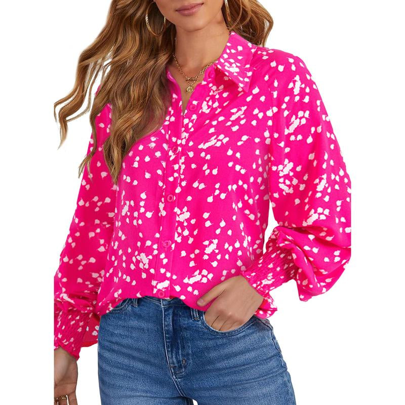 Dokotoo Women'S Casual V Neck Allover Floral Print Long Sleeve Chiffon Button down Blouses Bohemian Top Shirts Elegant Chic