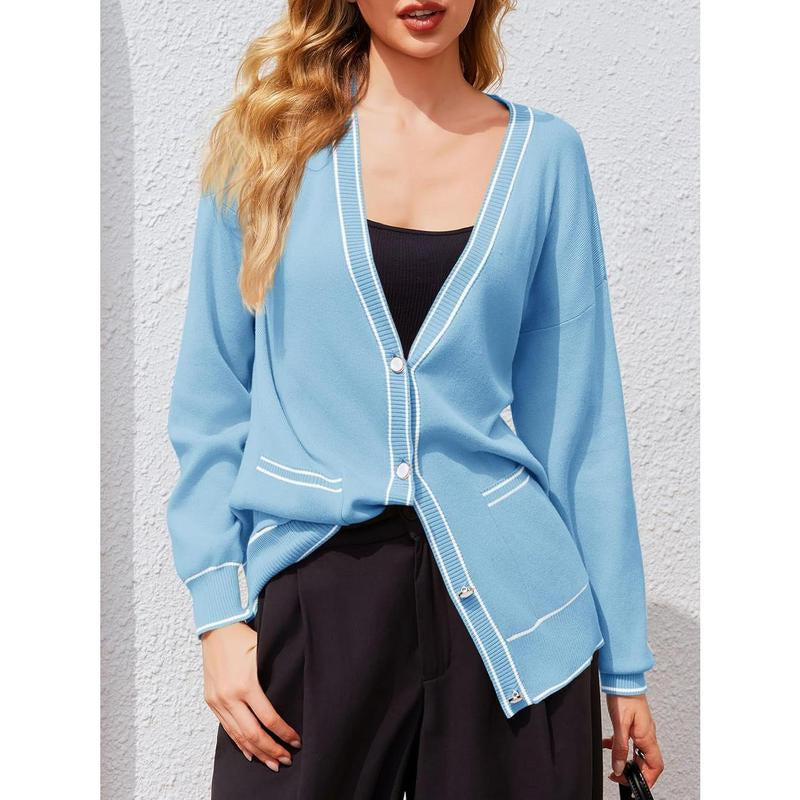 Fisace Womens Button down Cardigan Sweaters V Neck Open Front Oversized Knit Long Sleeve Fall Coat