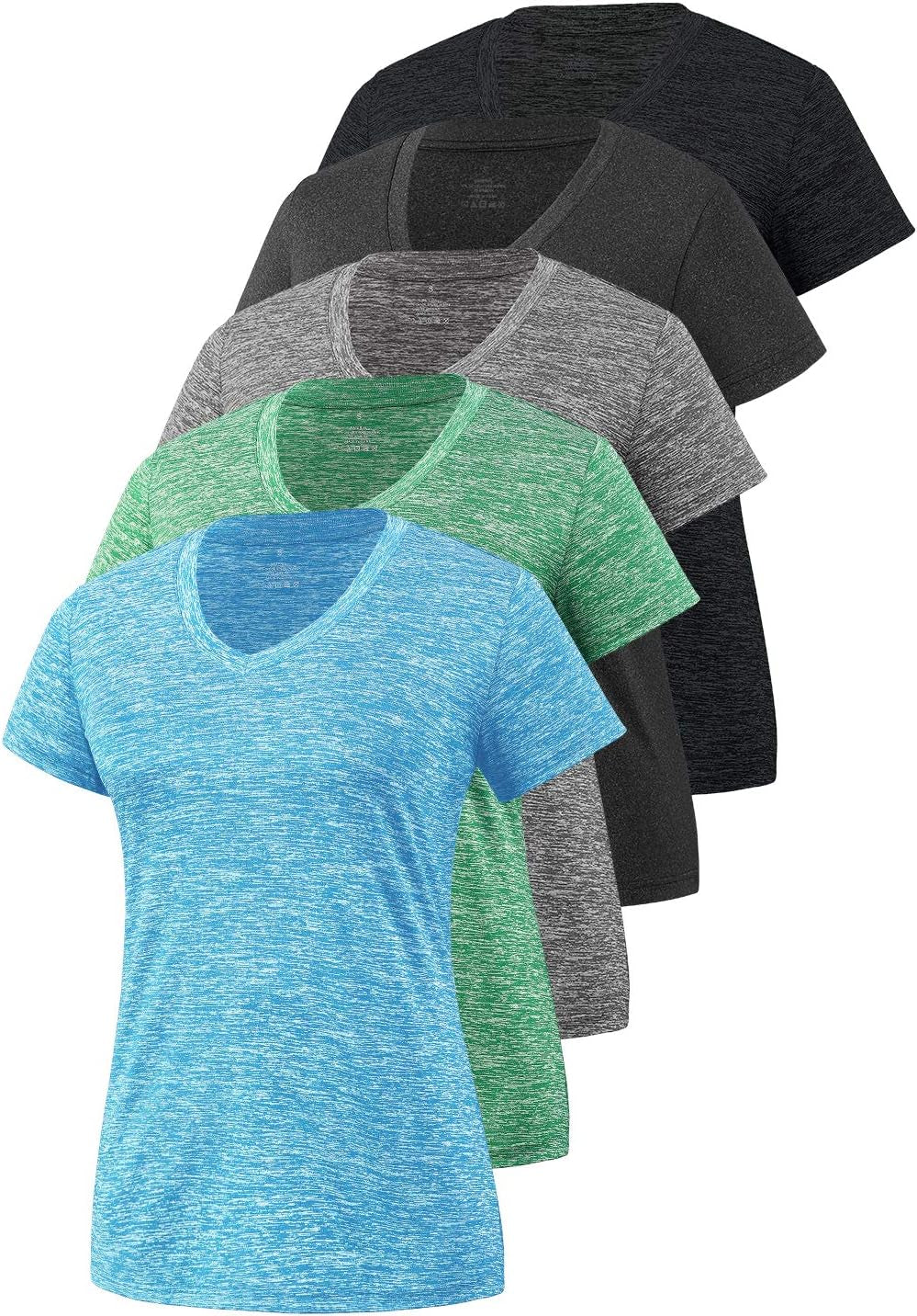 5-Pack Women'S Short Sleeve Dry Fit T-Shirt Moisture Wicking Athletic V-Neck Tee