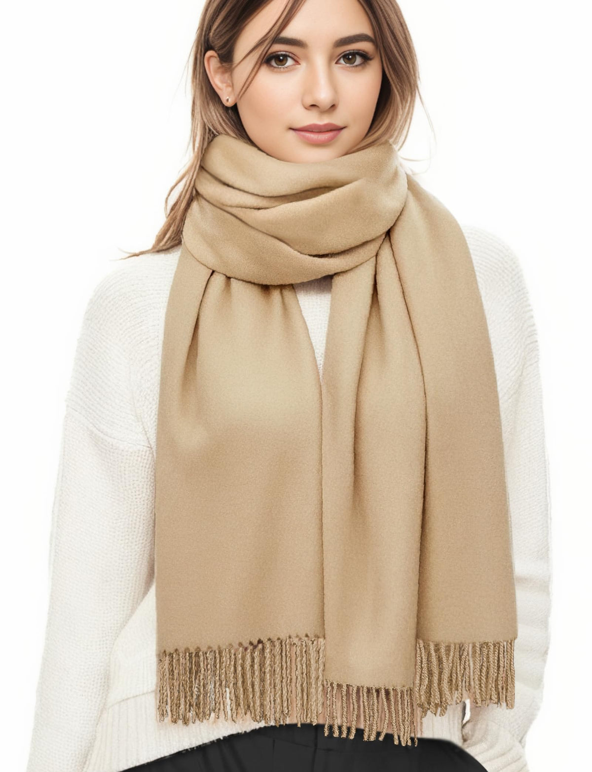ZENUTA Winter Sarf for Womens Solid Warm Scarves for Womens Lightweight Fashion Long Shawls Wraps Pure Color Cashmere Scarf Pashmina Shawls Wraps for Wedding Party Khaki
