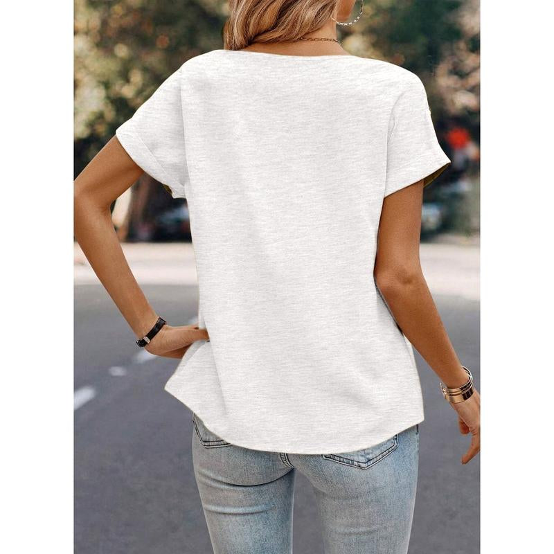Dokotoo Womens Tops Trendy Crewneck Short Sleeve Summer T Shirts Casual Solid Loose Basic Pleated Blouses