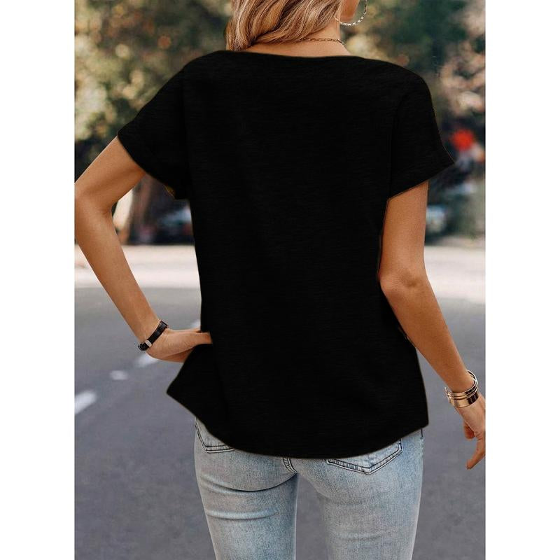 Dokotoo Womens Tops Trendy Crewneck Short Sleeve Summer T Shirts Casual Solid Loose Basic Pleated Blouses