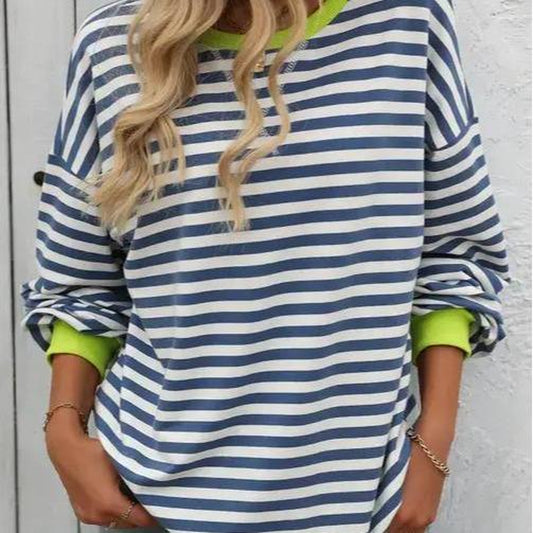 Striped Loose Drop Shoulder Long Sleeve Top Clothing Women Womens Tops