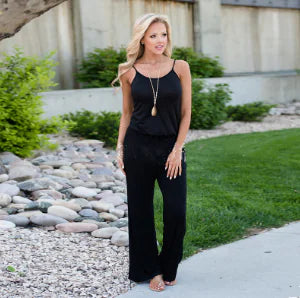 Floral Jumpsuit, Loose Fit Long Pants, Strap Jumpsuit