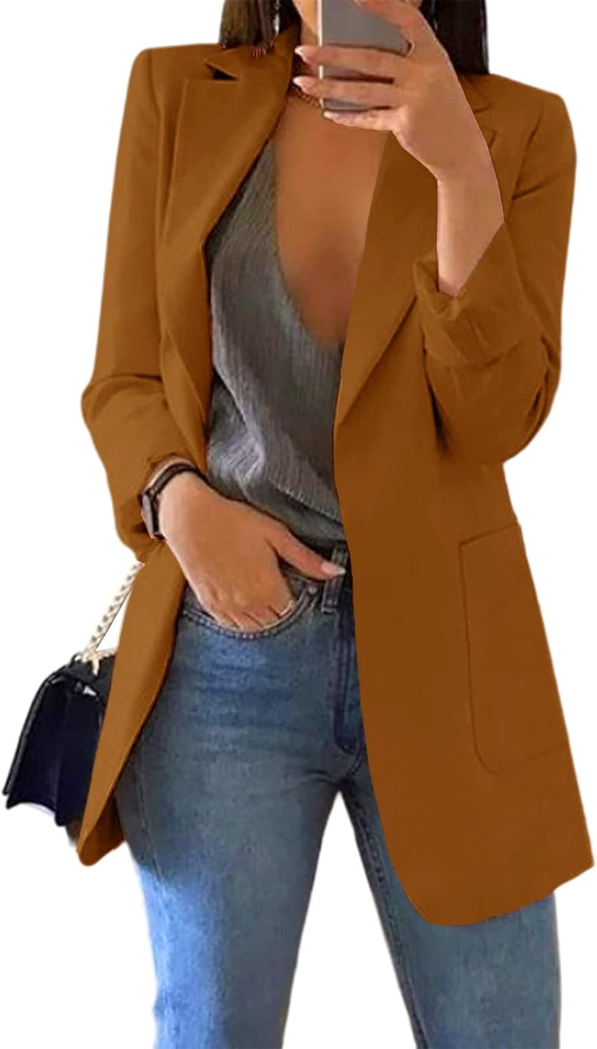 Womens Casual Blazers Open Front Long Sleeve Lapel Collar Work Office Jacket
