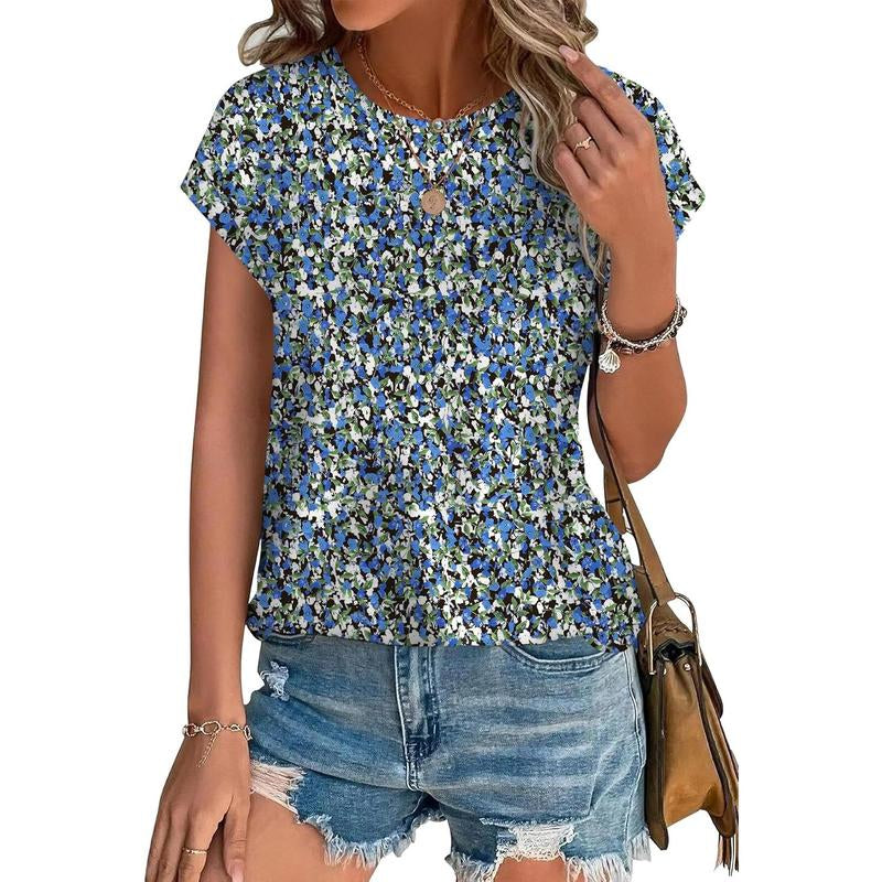 WIHOLL Womens Tops Short Sleeve Shirts Blouses for Women Dressy Casual Cap Sleeve Tops with Curved Hem