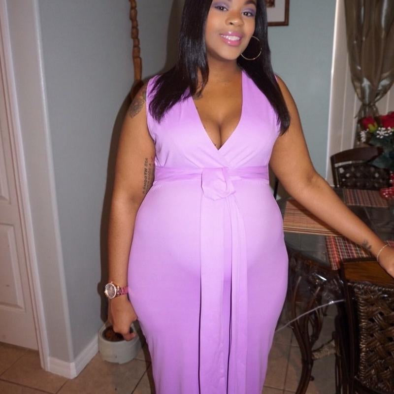 Beautiful Maternity Deep V-Neck Gown Dress.