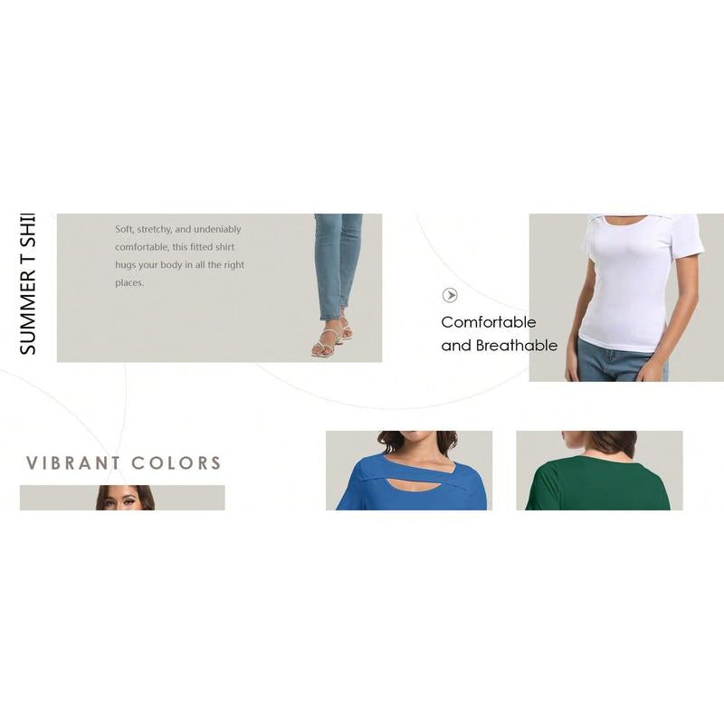 Womens Summer Short Sleeve T Shirts Knit Slim Fit One Piece Cutout Scoop Neck Going Out Date Night Tops