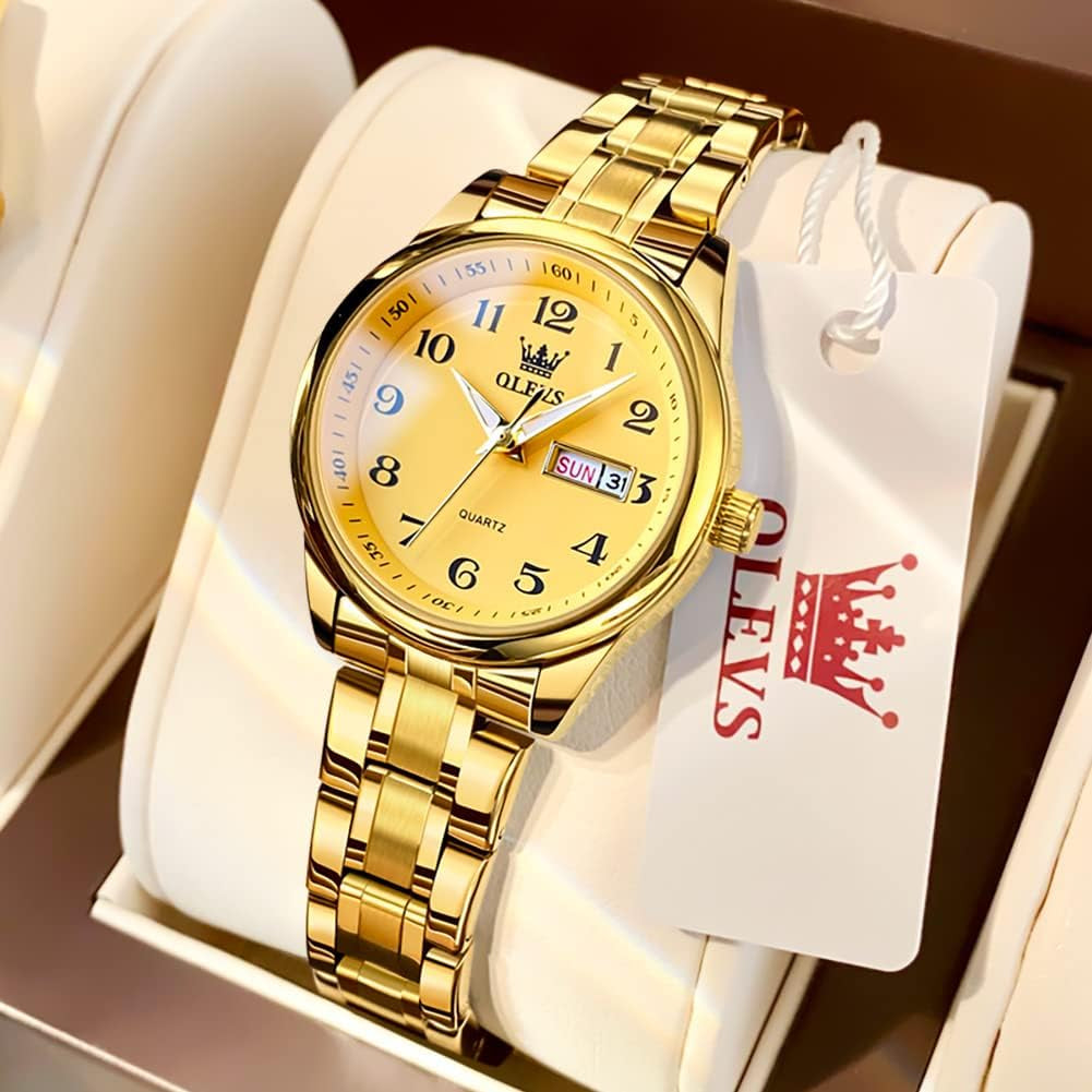 Women Watches Gold Silver Stainless Steel Waterproof Analog Large Easy Reader Day Date Ladies Wrist Watches