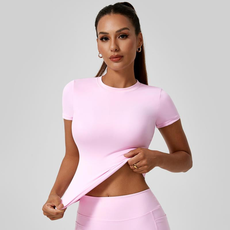 Timeoff 5 - Piece Solid Sports Tee Set , round Neck, Slim & Stretchy , Ideal for Yoga, Gym , Workouts – Women’S Athletic Wear