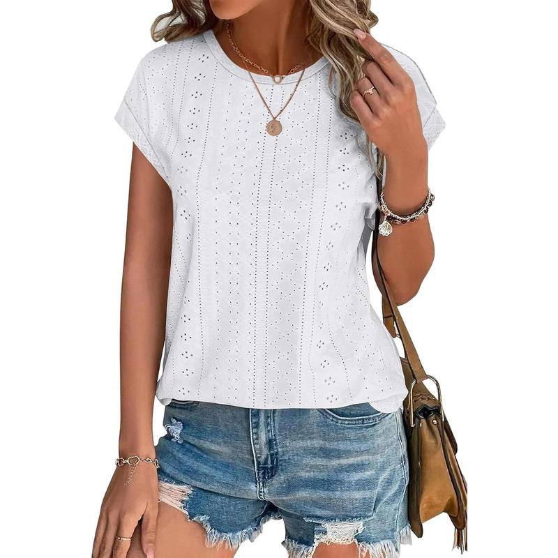 WIHOLL Womens Tops Short Sleeve Shirts Blouses for Women Dressy Casual Cap Sleeve Tops with Curved Hem