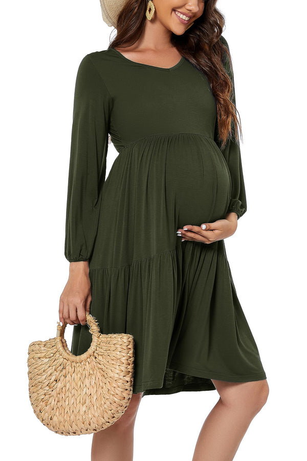 Smallshow Womens Maternity Dress Ruffle Long Sleeve Pregnancy Clothes XX-LargeArmy Green