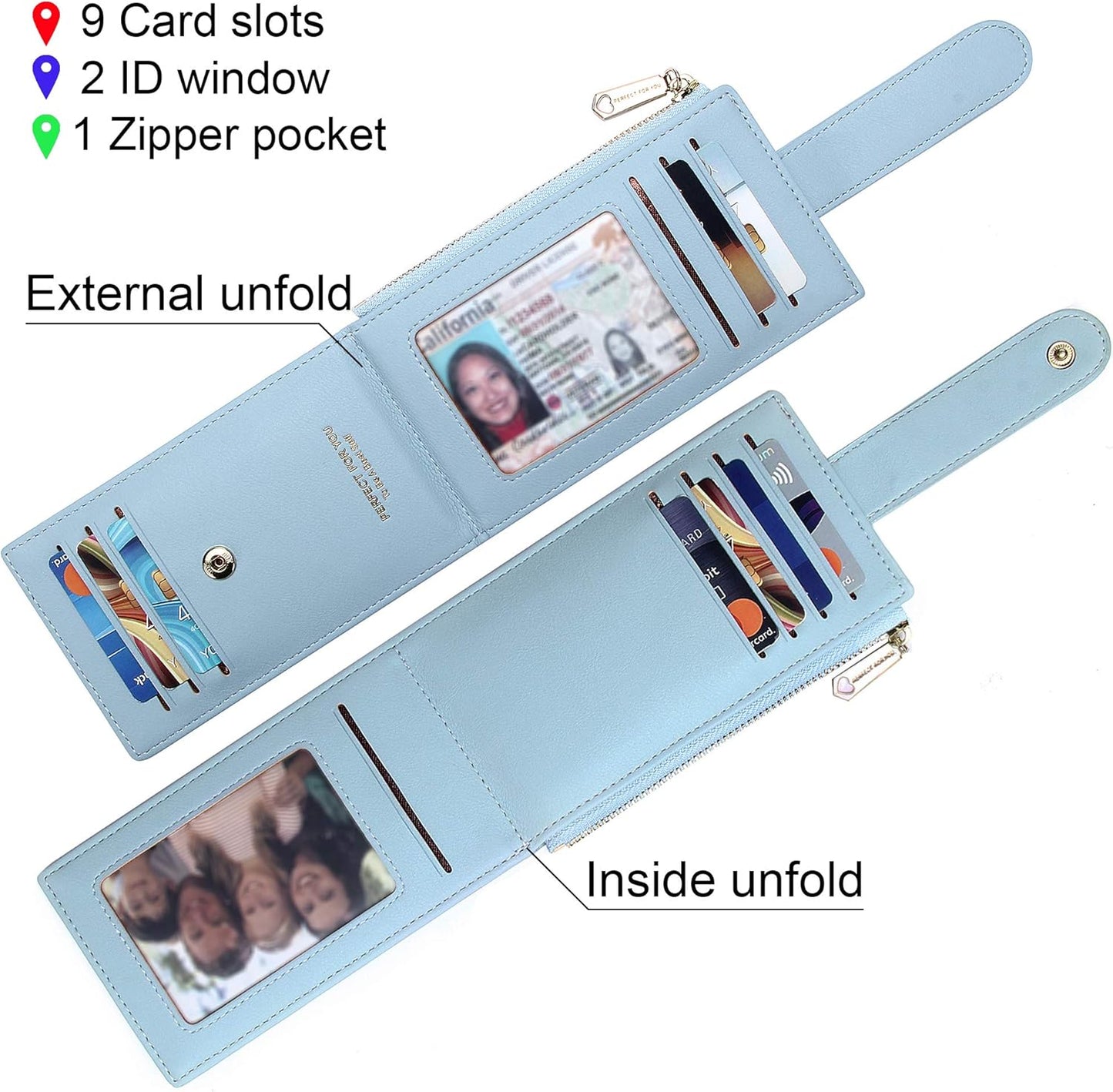 Card Holder Wallet for Women Rfld Slim Wallets Bifold Multi Card Case Coin Purse